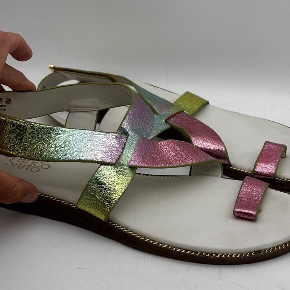 Franco Sarto Womens Size 11 Metallic Rainbow Thong Sandals Flat Comfort Summer - Picture 6 of 7